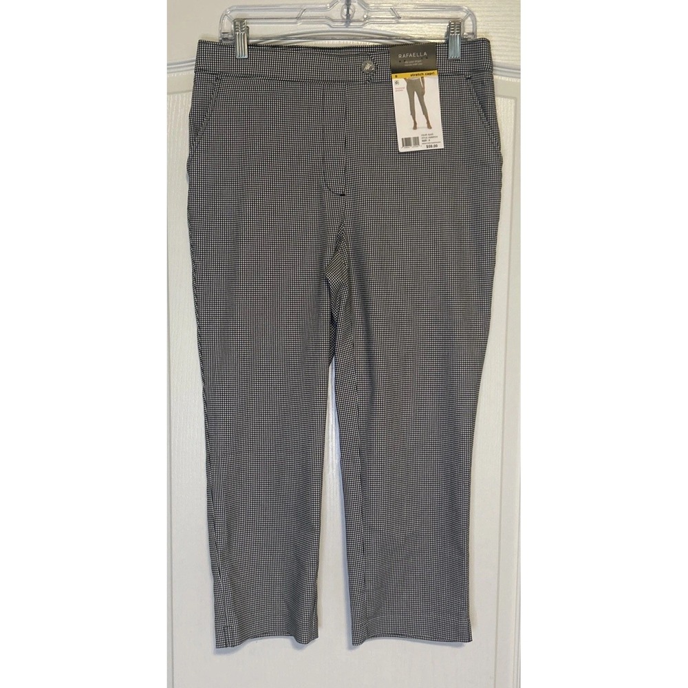 Rafaella Womens Black White Check Pull-On Stretch Capri Pants 8 RSBSF074 NWT